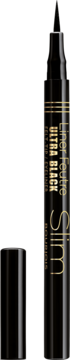 Czarny eyeliner Bourjois Liner Feutre Slim Ultra Black, precyzyjny pisak z odkrytą końcówką, pionowo.