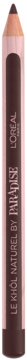 Ciemnobrązowa kredka L'Oréal Paris Le Khol by Paradise, pionowo ułożona na jasnym tle.