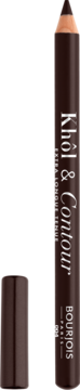 Kredka do oczu Bourjois Khôl & Contour Brun-dépendante z odsłoniętym ostrzem, obok leży skuwka.