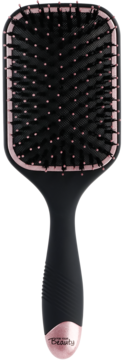 Czarna szczotka do włosów Professional, z różowymi detalami, ergonomiczną rączką i turmalinową krawędzią, widok z przodu.