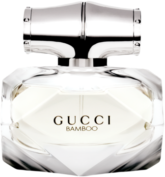 Gucci Bamboo, woda perfumowana w fasetowanej butelce z przezroczystego szkła, srebrna nakrętka bambusowa.