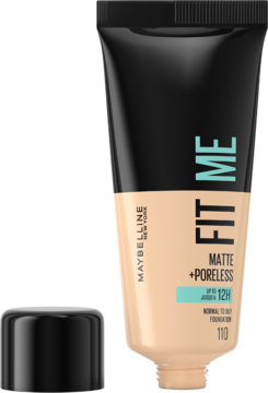 Matujący podkład Maybelline Fit Me, beżowa tubka z widocznym produktem i czarną nakrętką obok.