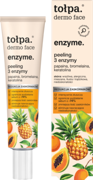 tołpa dermo face enzyme peeling z papainą, bromelainą, keratoliną, biała tuba i pudełko, owoce na etykiecie.
