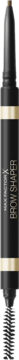 Max Factor Brow Shaper kredka do brwi, czarna z dwoma złotymi pasami, pionowe ujęcie produktu.