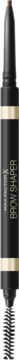 Max Factor Brow Shaper kredka do brwi, czarna, cylindryczna z dwoma złotymi pasami i ryflowanymi końcami.