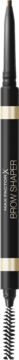 Automatyczna kredka do brwi Max Factor Brow Shaper Deep Brown, czarna, ze złotym paskiem i szczoteczką.