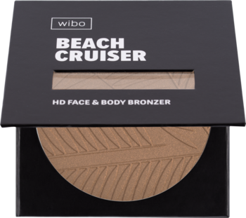 Bronzer Wibo Beach Cruiser HD w otwartym czarnym opakowaniu, widoczny okrągły brązowy wkład z ozdobnym wzorem.