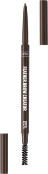 Wibo Feather Brow Creator ciemnobrązowa kredka do brwi z cienką końcówką i szczoteczką, pionowy widok z nakrętkami.