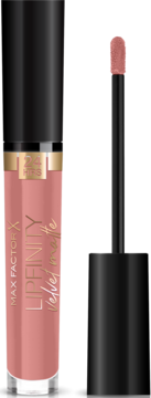 Matowa pomadka Max Factor Lipfinity Velvet Matte Nude Silk z aplikatorem obok, napis 24 HRS.