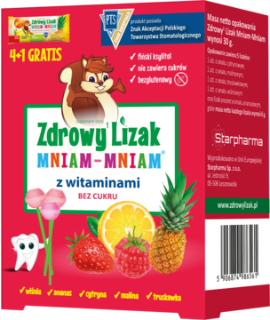 ZDROWY LIZAK Mniam-Mniam ,lizak z witaminami, smak: ananas, wiśnia, cytryna, malina, truskawka,kompozycja-2