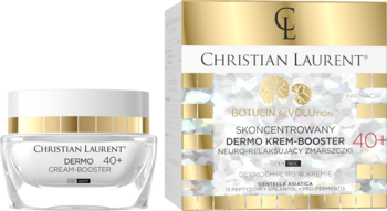 Christian Laurent Botulin Revolution 40+ neuro-relaksujący krem-booster, słoik i pudełko, biało-złote.