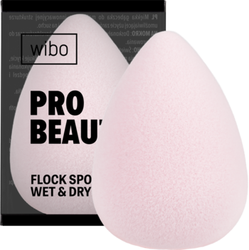 Dwie różowe gąbeczki Wibo Pro Beauty do makijażu na mokro i sucho, z aksamitną powłoką, przed opakowaniem.