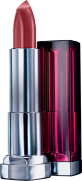 Pomadka Color Sensational w burgundowym odcieniu, ze srebrną bazą i transparentną różową nakrętką.