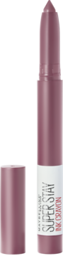 Maybelline Super Stay Ink Crayon w odcieniu przydymionego różu, kredka do ust z widoczną temperówką i zdjętą skuwką.