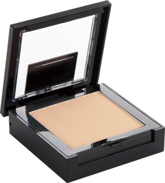 Czarny, otwarty puder Fit Me! Poreless z lusterkiem, jasny matowy puder, ujęcie z góry pod kątem.