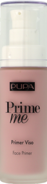 PUPA Prime Me Primer Viso w jasnoróżowej butelce z pompką, frontowy widok, z bliska.