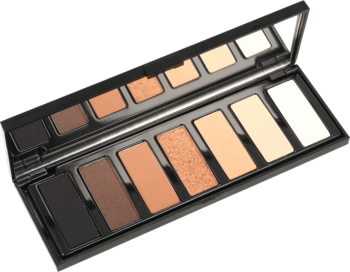 Paleta cieni Multi Finish nr 001: otwarta, 7 beżowo-brązowych matowych i metalicznych cieni, z lusterkiem.