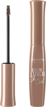 Bourjois Brow Fiber Oh Oui maskara do brwi, odcień blonde. Otwarta tubka z widocznym precyzyjnym, stożkowym aplikatorem.