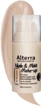 ALTERRA Nude & Matt Make-Up ,podkład do twarzy, nr 01 Porcelain,kompozycja-2