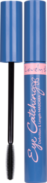 Mascara Lovely Eye Catching Definition & Length w niebieskiej tubie, otwarta, z czarną szczoteczką.