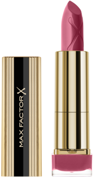 Pomadka Max Factor Colour Elixir, otwarta, intensywny róż, złota tubka z czarnym napisem MAX FACTOR.