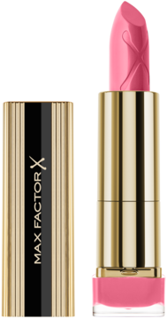 Otwarta pomadka Max Factor Colour Elixir w odcieniu English Rose, z widocznym różowym sztyftem i złotą obudową.