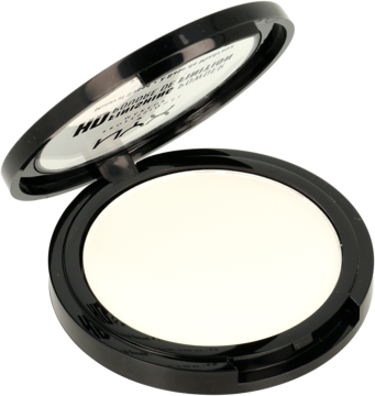 Otwarty czarny kompakt HIGH DEFINITION FINISHING POWDER z białym pudrem Translucent, widok z góry. Puder wykończeniowy matujący.