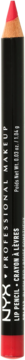 NYX Professional Makeup Slim Lip Pencil, czarna z czerwoną końcówką, pionowy widok z logo marki.