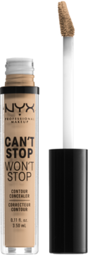 NYX Can't Stop Won't Stop korektor do konturowania, beżowy, butelka z aplikatorem obok.