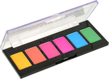 Otwarta paleta cieni NYX Ultimate Edit Brights z sześcioma intensywnie pigmentowanymi cieniami.