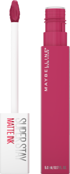 Maybelline Super Stay Matte Ink matowa szminka w odcieniu fuksji, z tubką i wyciągniętym aplikatorem.