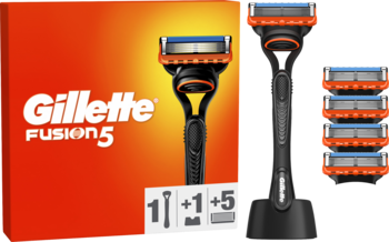 GILLETTE Fusion 5 ,maszynka do golenia, 5-ostrzowa, dla mężczyzn, 1 rączka + 5 wkładów + stojak,kompozycja-2