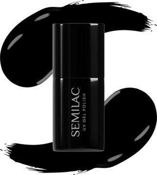 Czarny lakier hybrydowy Semilac 031 Black Diamond UV Gel Polish w błyszczącej butelce, widok z przodu.
