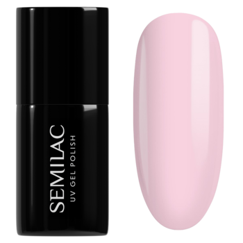 Lakier hybrydowy Semilac 002 Delicate French: czarna butelka i mleczny, transparentny, blady róż na wzorniku.