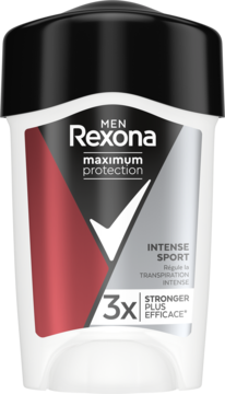 Rexona Men Maximum Protection Intense Sport antyperspirant w sztyfcie, biało-czarne opakowanie z czerwonym akcentem.