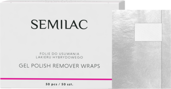 Białe opakowanie Semilac Gel Polish Remover Wraps z różowym paskiem, do usuwania hybryd, widok z przodu.
