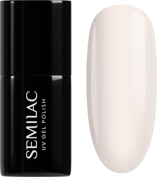 Semilac UV Gel Polish: czarna butelka i transparentny, mlecznobiały lakier do paznokci idealny do french manicure.