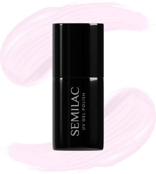 Semilac UV Gel Polish w czarnym opakowaniu, odcień transparentny róż o rozbielonym pigmencie. Widok z przodu.