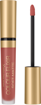 Szminka Max Factor Colour Elixir Soft Matte 010 Muted Russet, tubka i otwarty aplikator z formułą.