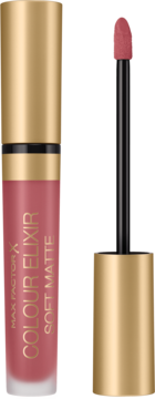 Max Factor Colour Elixir Soft Matte 015 Rose Dust, płynna szminka z aplikatorem obok butelki.