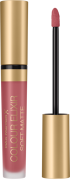 Max Factor Colour Elixir Soft Matte 015 Rose Dust, płynna szminka z aplikatorem obok butelki.