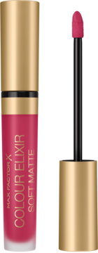 Max Factor Colour Elixir Soft Matte szminka w płynie 025 Raspberry Haze, tuba i aplikator obok.