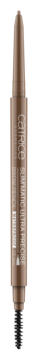 Brązowa kredka Catrice Slimmatic Brow Pencil z automatycznym cienkim rysikiem i szczoteczką na końcu.