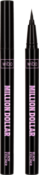 Dwa czarne eyelinery wibo Million Dollar w formie pisaka; jeden zamknięty, drugi z precyzyjnym aplikatorem.
