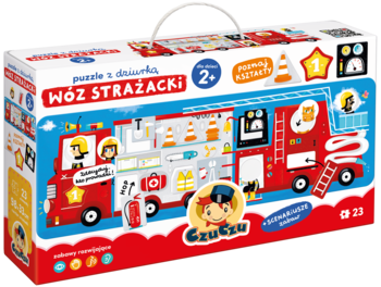 Czuczu puzzle z dziurką Wóz Strażacki, pudełko pod kątem, czerwony wóz, poznaj kształty dla dzieci od 2 lat.