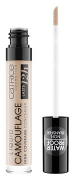 Catrice Liquid Camouflage korektor 007 Natural Rose, beżowy, z aplikatorem, napisy "LASTS 12h", "WATER PROOF".