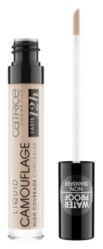 Catrice Liquid Camouflage korektor 007 Natural Rose, beżowy, z aplikatorem, napisy "LASTS 12h", "WATER PROOF".