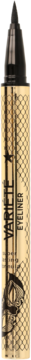 Złoty eyeliner Variete z czarną nakrętką, pionowo, z widocznym napisem i heksagonalnym wzorem na opakowaniu.