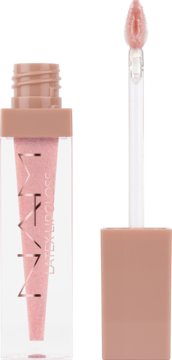 Otwarty błyszczyk NAM Latex Lipgloss Great Love, różowy, z aplikatorem, na jasnym tle.