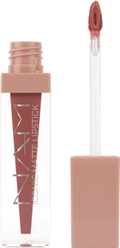 Otwarta płynna pomadka NAM Iconic Matte Lipstick w odcieniu True Nude, z wyciągniętym aplikatorem.